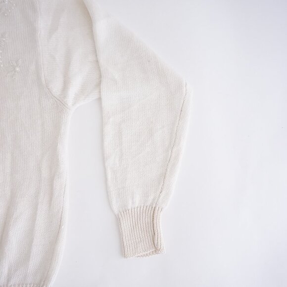 Vintage Dana Scott Ivory Knit Cardigan Pearl Beaded Romantic Old Money Sweater M - Picture 4 of 10